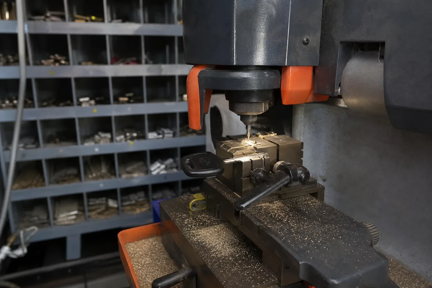 Key cutting machine in the service van